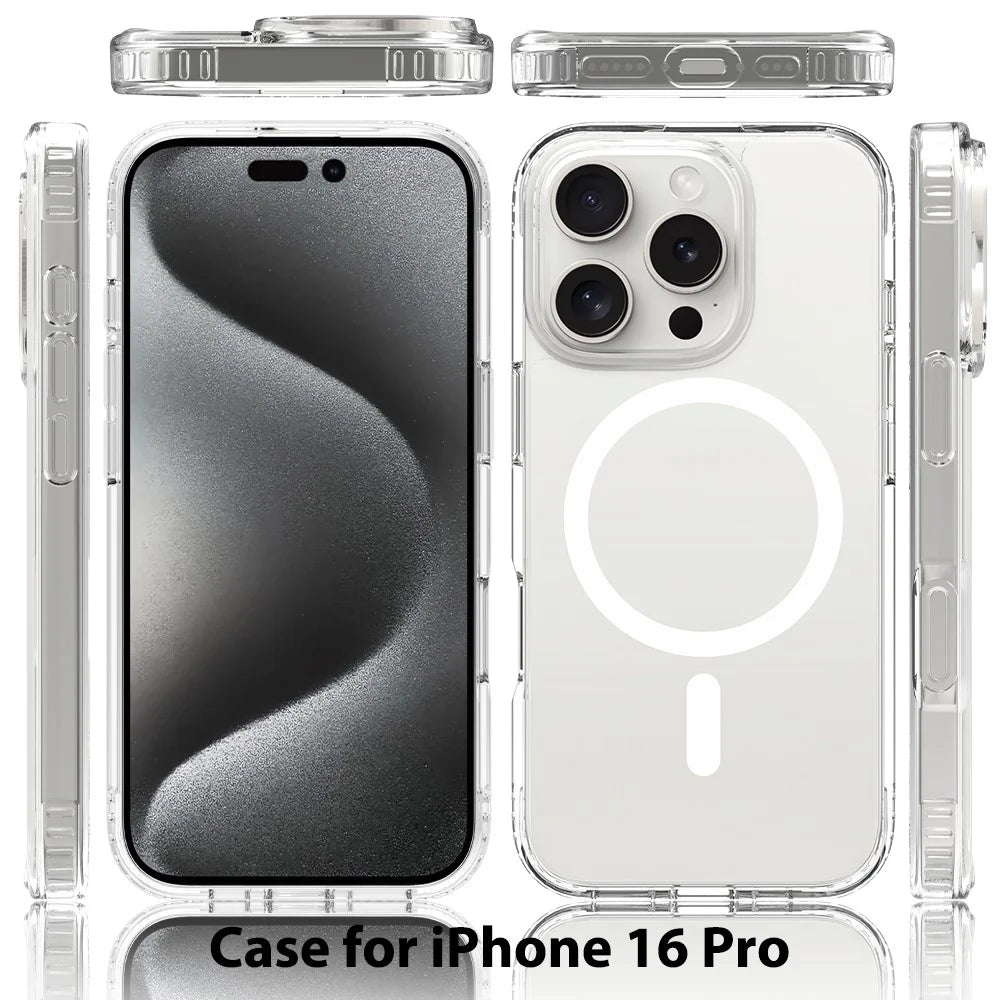 For iPhone 16 Pro Magnetic Case Scratch-Resistant TPU + PC Crystal Clear Phone Cover - 2