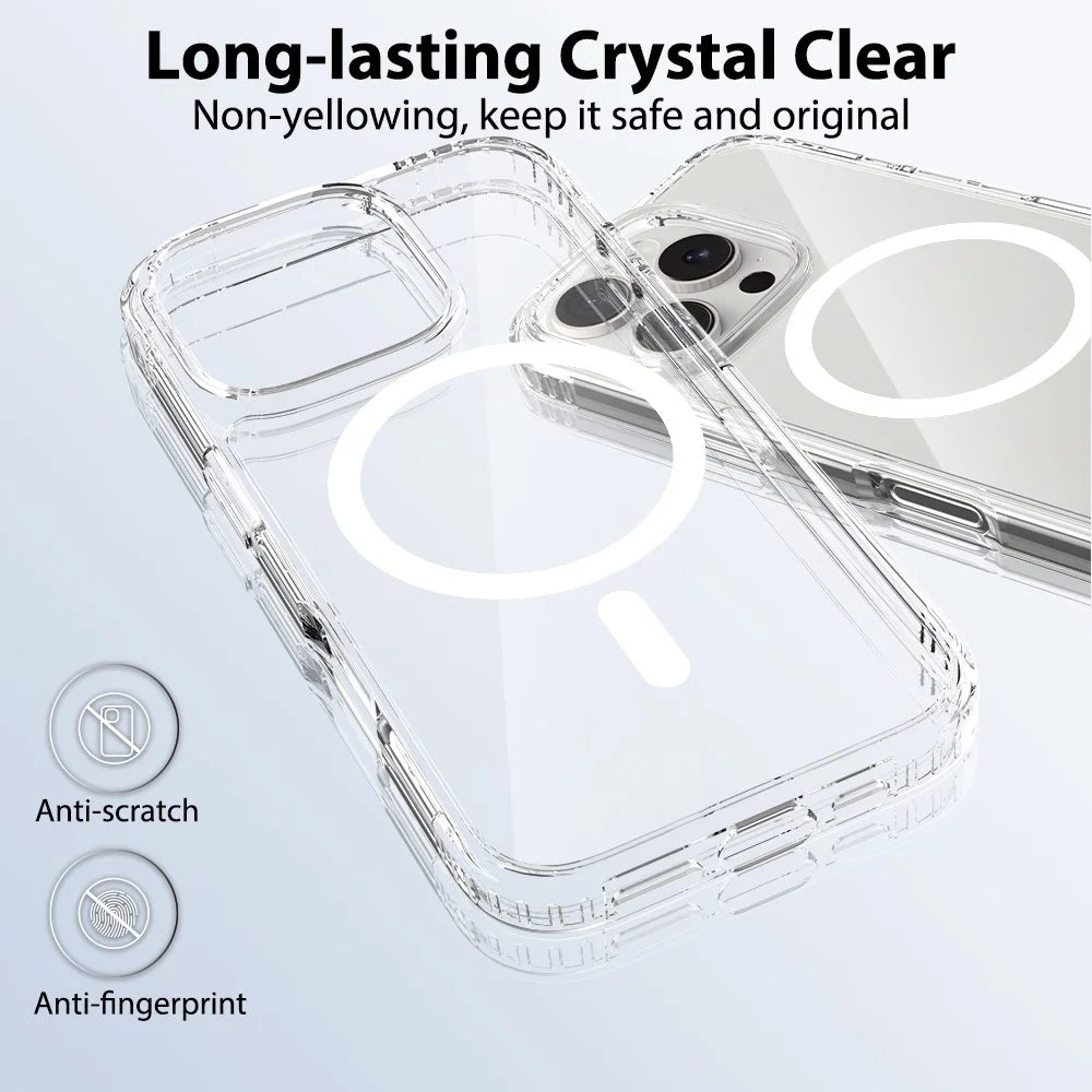 For iPhone 16 Pro Magnetic Case Scratch-Resistant TPU + PC Crystal Clear Phone Cover - 3