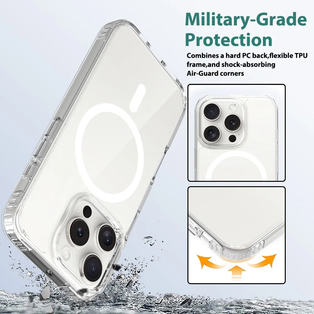 For iPhone 16 Pro Magnetic Case Scratch-Resistant TPU + PC Crystal Clear Phone Cover - 4