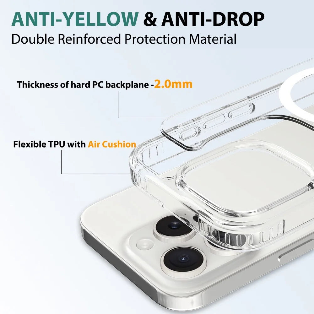 For iPhone 16 Pro Magnetic Case Scratch-Resistant TPU + PC Crystal Clear Phone Cover - 5