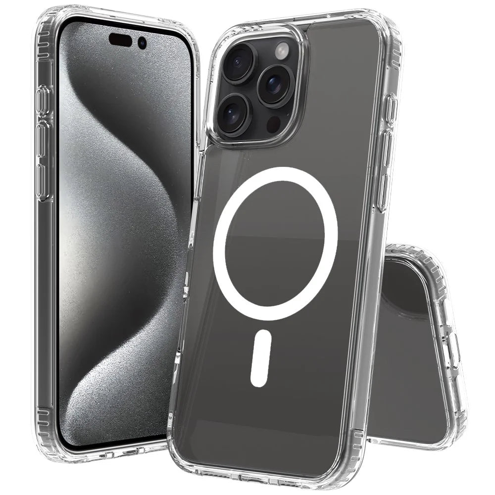 For iPhone 16 Pro Max Magnetic Case Scratch-Resistant TPU + PC Crystal Clear Phone Cover - 1