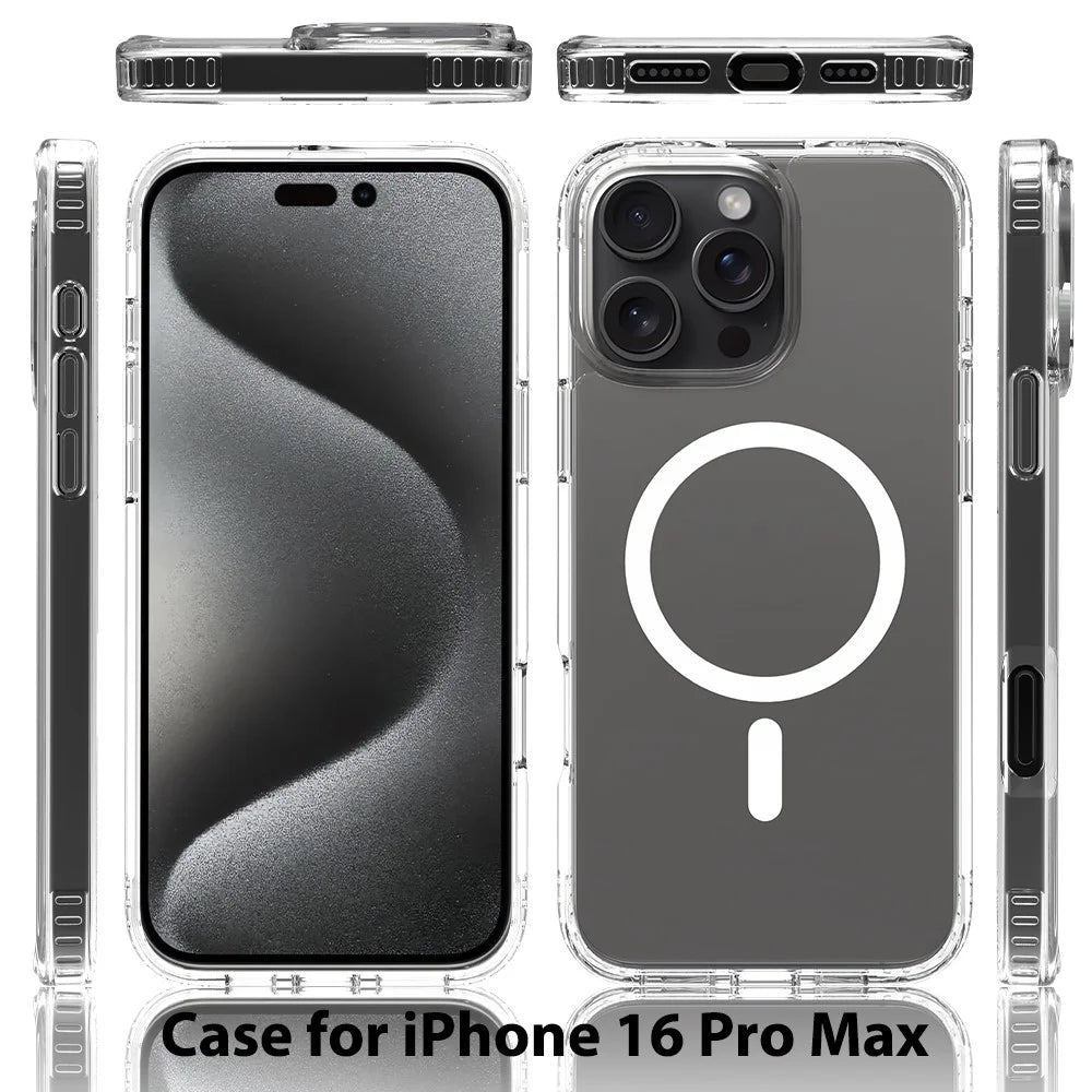 For iPhone 16 Pro Max Magnetic Case Scratch-Resistant TPU + PC Crystal Clear Phone Cover - 2