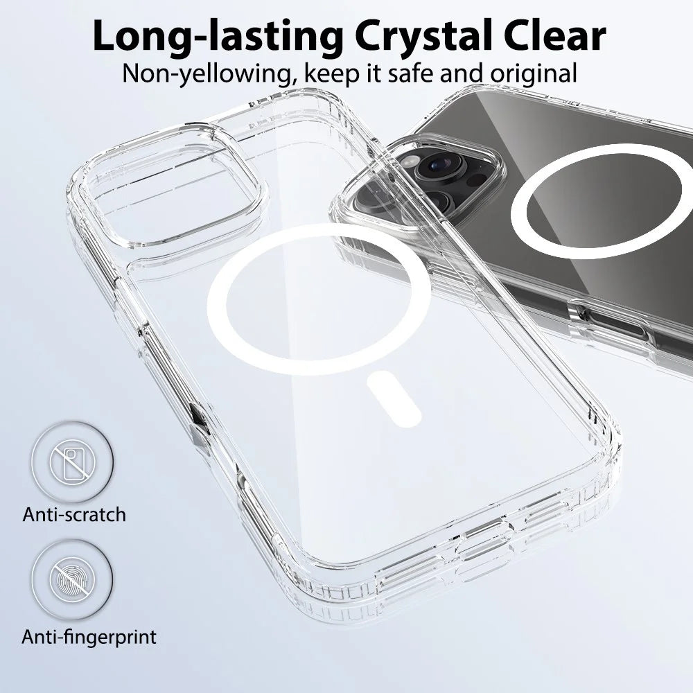 For iPhone 16 Pro Max Magnetic Case Scratch-Resistant TPU + PC Crystal Clear Phone Cover - 3