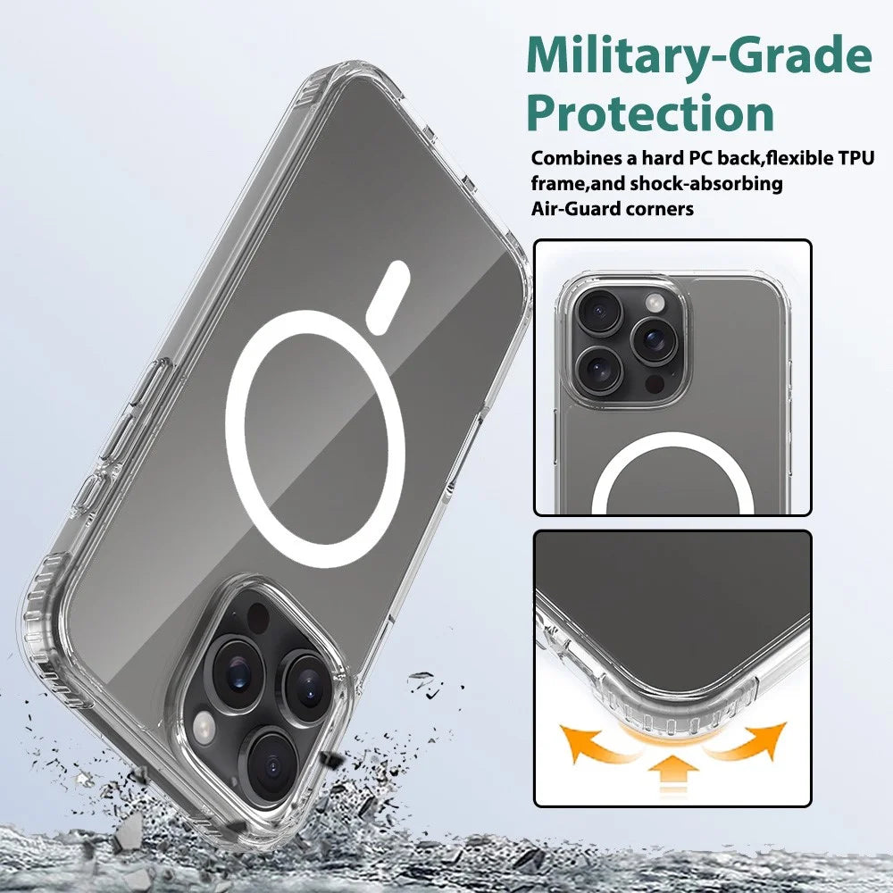 For iPhone 16 Pro Max Magnetic Case Scratch-Resistant TPU + PC Crystal Clear Phone Cover - 4