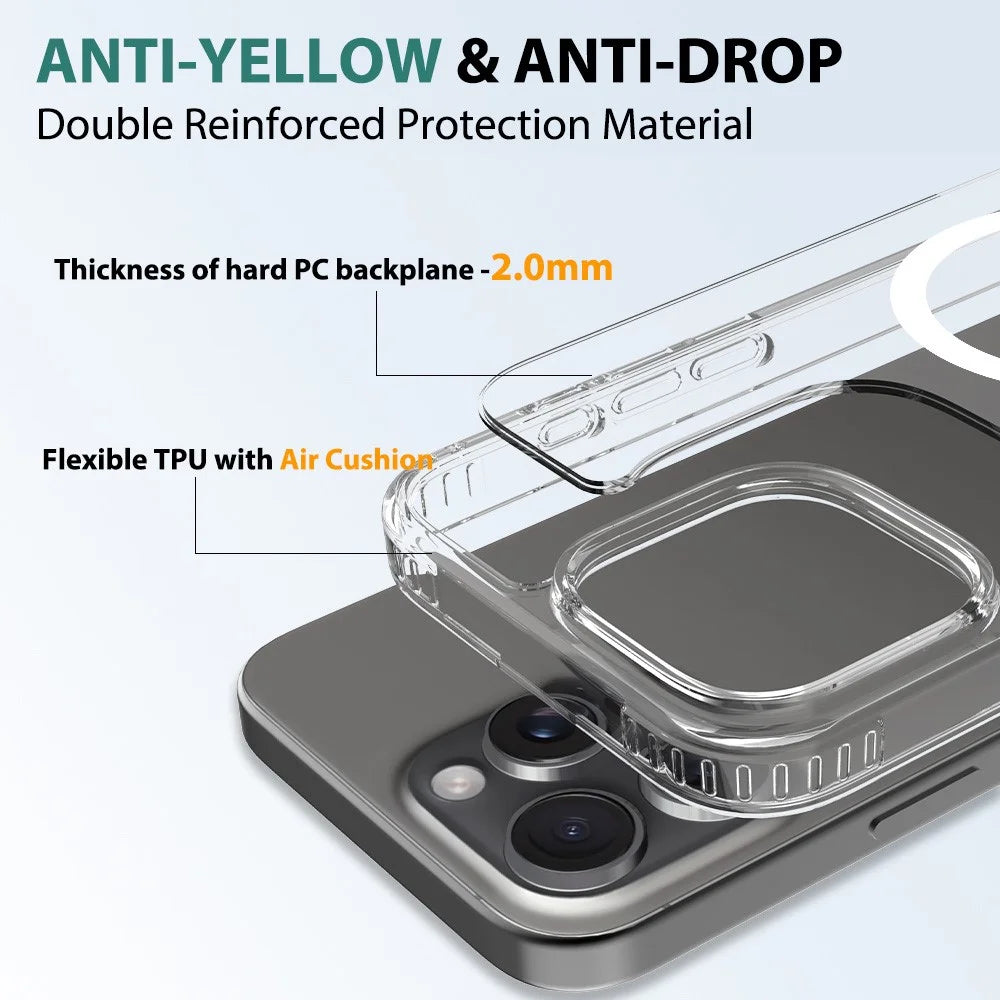 For iPhone 16 Pro Max Magnetic Case Scratch-Resistant TPU + PC Crystal Clear Phone Cover - 5