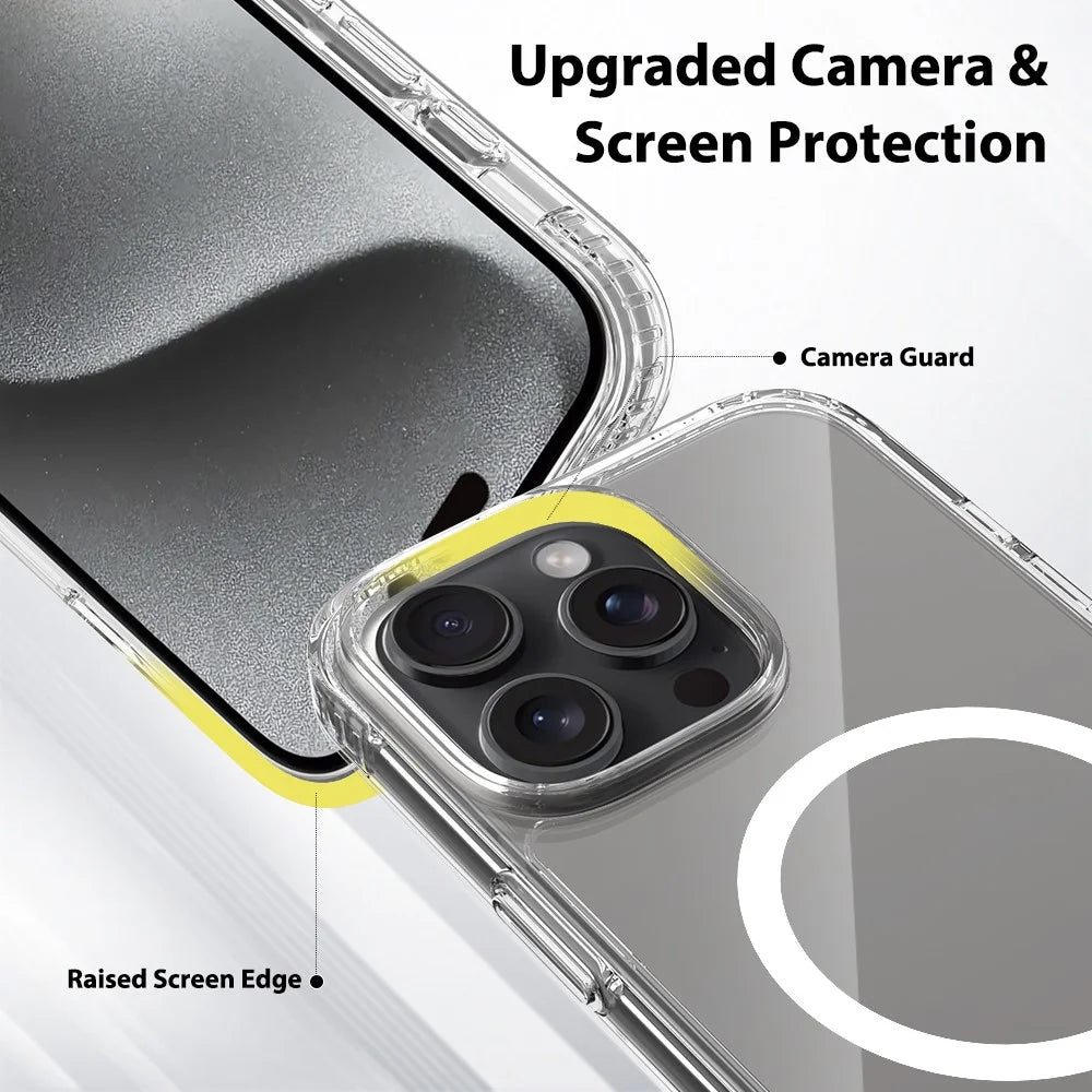 For iPhone 16 Pro Max Magnetic Case Scratch-Resistant TPU + PC Crystal Clear Phone Cover - 6