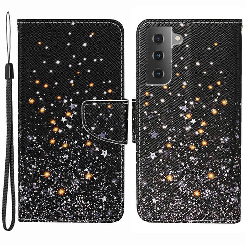 For Samsung Galaxy S23+ Cross Texture PU Leather Shockproof Phone Case Pattern Printing Wallet Stand Folio Flip Cover - Shattered Stars - 1