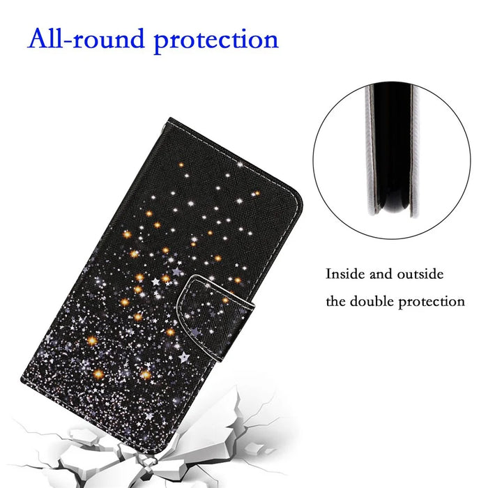 For Samsung Galaxy S23+ Cross Texture PU Leather Shockproof Phone Case Pattern Printing Wallet Stand Folio Flip Cover - Shattered Stars - 5