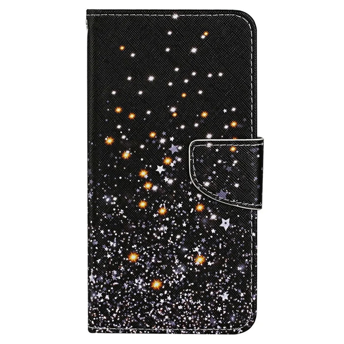 For Samsung Galaxy S23+ Cross Texture PU Leather Shockproof Phone Case Pattern Printing Wallet Stand Folio Flip Cover - Shattered Stars - 7