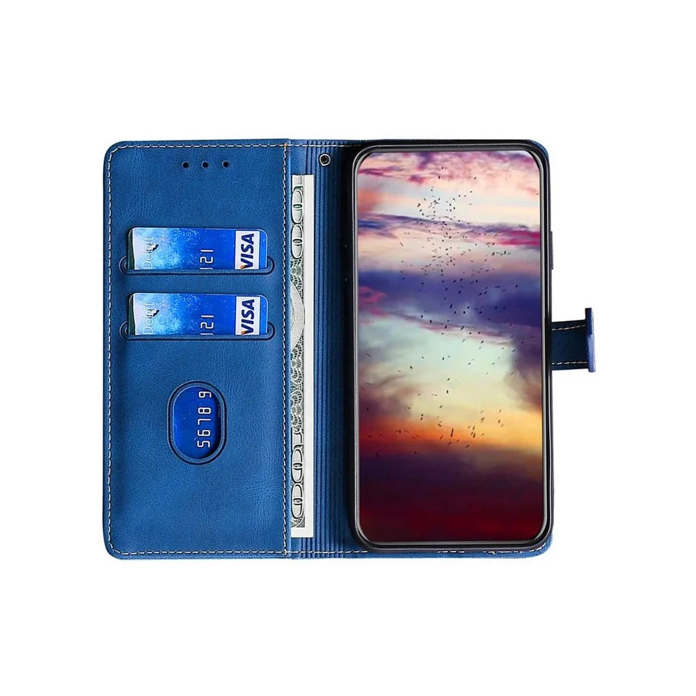 For Realme C71 4G Case Leather Wallet Phone Cover with Straw Hat Magnetic Clasp - Blue - 2