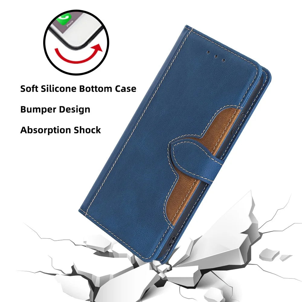 For Realme C71 4G Case Leather Wallet Phone Cover with Straw Hat Magnetic Clasp - Blue - 4