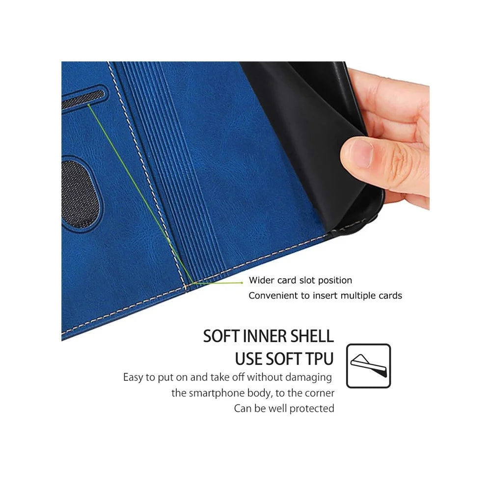 For Realme C71 4G Case Leather Wallet Phone Cover with Straw Hat Magnetic Clasp - Blue - 6