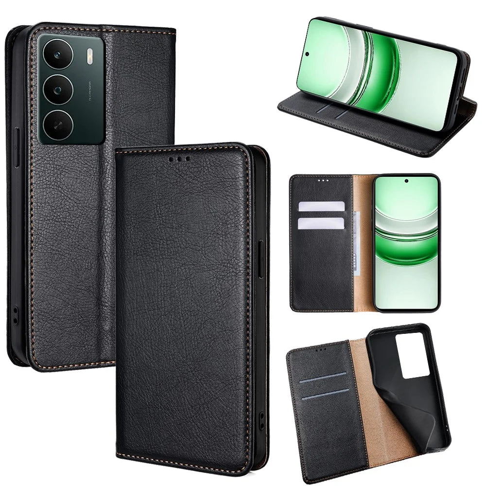 For Realme C71 4G Case Wallet PU Leather Magnetic Auto-Absorbed Phone Cover - Black - 1