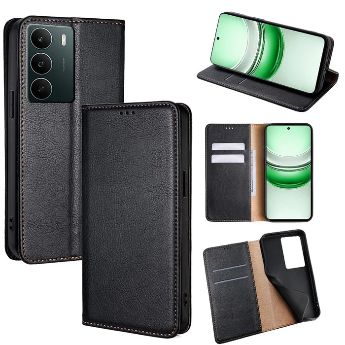 For Realme C71 4G Case Wallet PU Leather Magnetic Auto-Absorbed Phone Cover - Black - 1