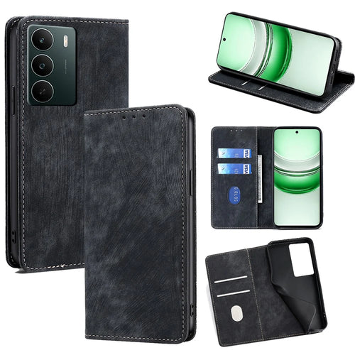 For Realme C71 4G Case RFID Blocking Wallet Foldable Stand Leather Phone Cover - Black - 1
