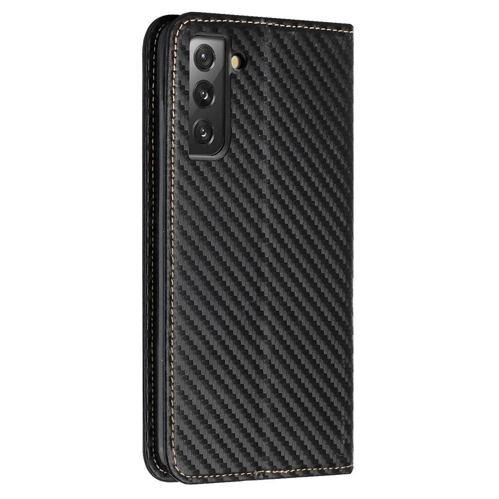 For Samsung Galaxy S23+ Carbon Fiber Texture PU Leather Stand Wallet Case Full Protection Auto Closing Magnetic Phone Cover - Black - 7