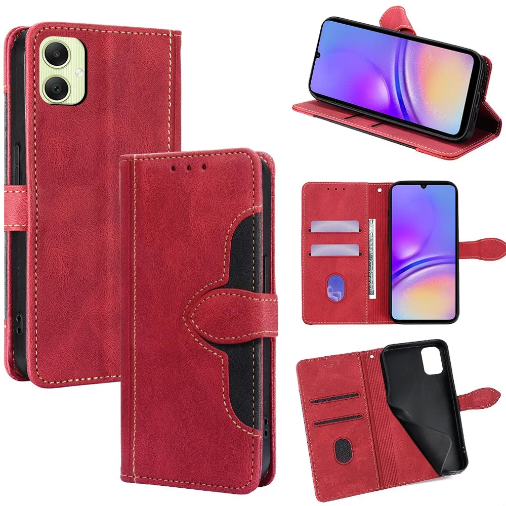 For Samsung Galaxy A05 4G Case Leather Wallet Phone Cover with Straw Hat Magnetic Clasp - Red - 1