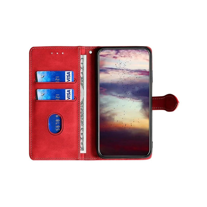 For Samsung Galaxy A05 4G Case Leather Wallet Phone Cover with Straw Hat Magnetic Clasp - Red - 2