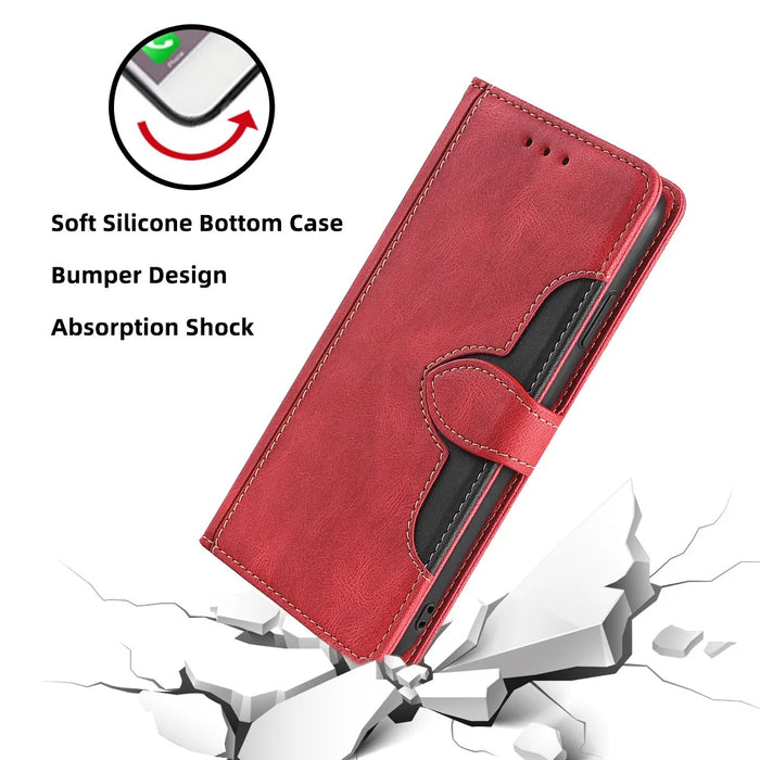 For Samsung Galaxy A05 4G Case Leather Wallet Phone Cover with Straw Hat Magnetic Clasp - Red - 4