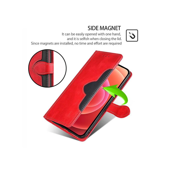 For Samsung Galaxy A05 4G Case Leather Wallet Phone Cover with Straw Hat Magnetic Clasp - Red - 5