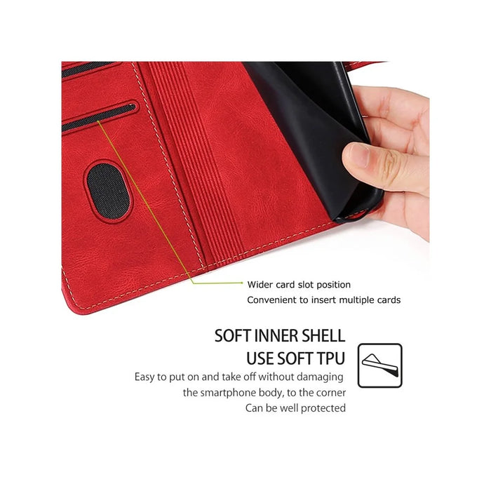 For Samsung Galaxy A05 4G Case Leather Wallet Phone Cover with Straw Hat Magnetic Clasp - Red - 6