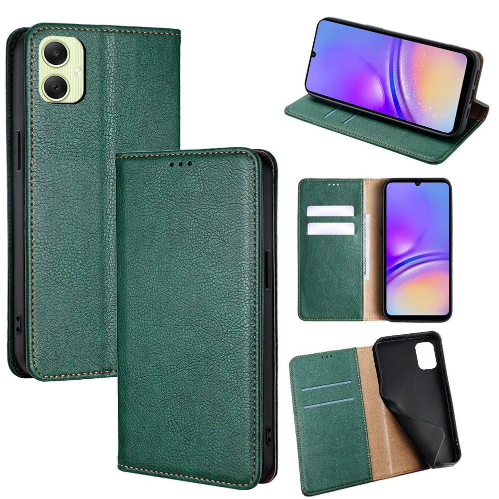 For Samsung Galaxy A05 4G Case Wallet PU Leather Magnetic Auto-Absorbed Phone Cover - Green - 1