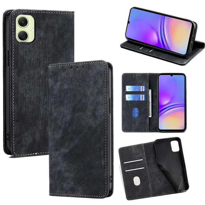 For Samsung Galaxy A05 4G Case RFID Blocking Wallet Foldable Stand Leather Phone Cover - Black - 1
