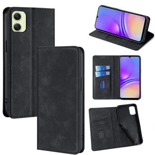For Samsung Galaxy A05 4G Case Card Holder PU Leather Magnetic Closing Phone Cover - Black - 1