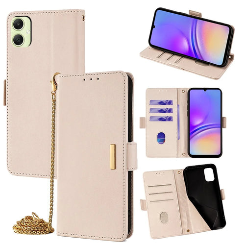 For Samsung Galaxy A05 4G Case PU Leather Wallet Stand Phone Cover with Crossbody Shoulder Strap - White - 1