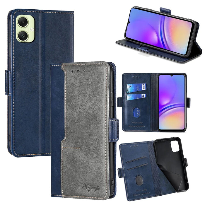 For Samsung Galaxy A05 4G Case Contrast Color Wallet Leather Phone Cover - Blue + Grey - 1