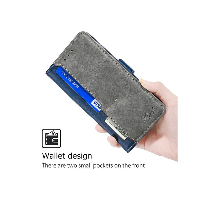 For Samsung Galaxy A05 4G Case Contrast Color Wallet Leather Phone Cover - Blue + Grey - 4
