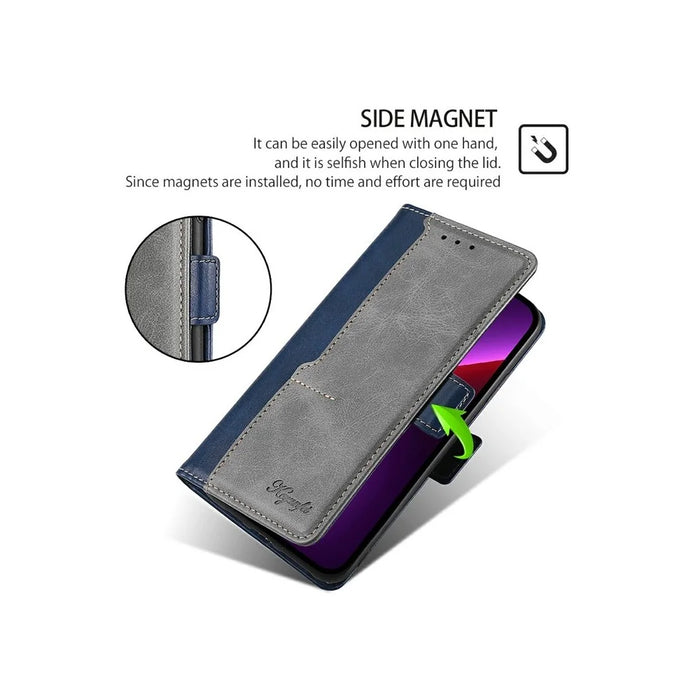 For Samsung Galaxy A05 4G Case Contrast Color Wallet Leather Phone Cover - Blue + Grey - 5