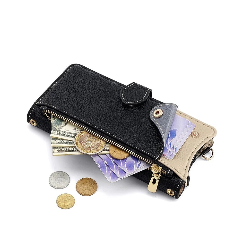 For Samsung Galaxy A36 5G Leather Case Wallet Stand Cover Irregular Tail Style with Chain Strap - Black - 4