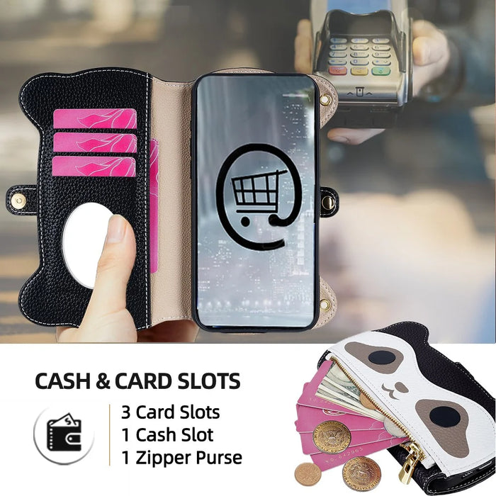 For Samsung Galaxy A36 5G Case Cute Raccoon Design PU Leather Phone Cover with Wrist Strap - Black - 2