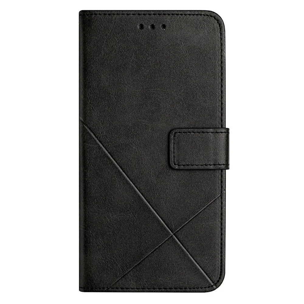 For Samsung Galaxy S23+ Drop-proof Line Imprinting Phone Case Solid Color PU Leather Magnetic Clasp Wallet Stand Flip Cover with Strap - Black - 7