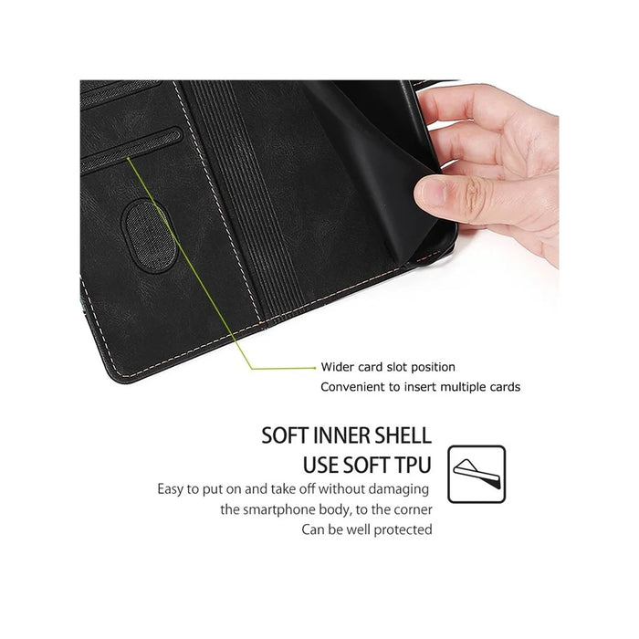 For Samsung Galaxy A36 5G Case Leather Wallet Phone Cover with Straw Hat Magnetic Clasp - Black - 6