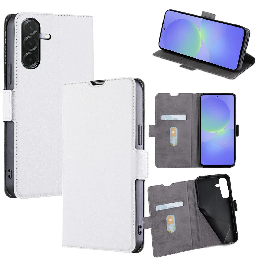 For Samsung Galaxy A36 5G Case Card Holder PU Leather Phone Cover - White - 1