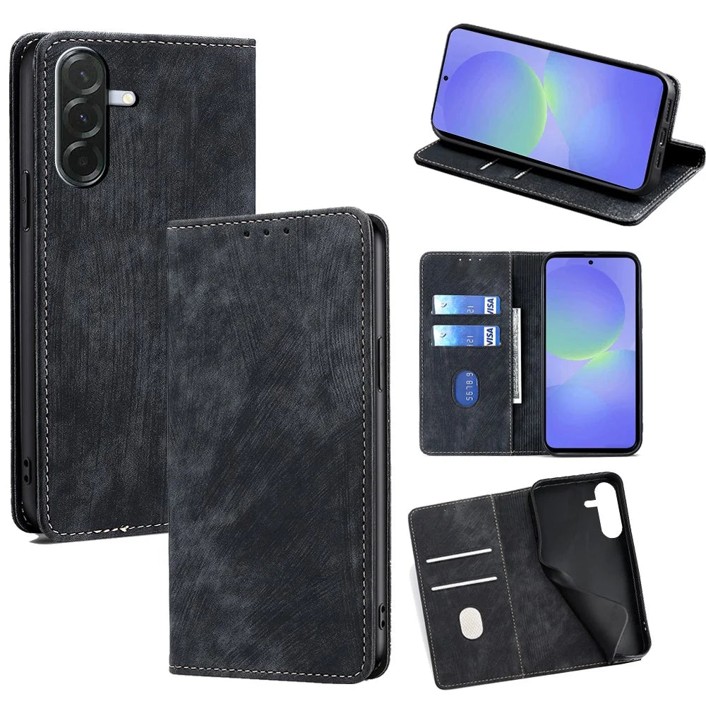 For Samsung Galaxy A36 5G Case RFID Blocking Wallet Foldable Stand Leather Phone Cover - Black - 1