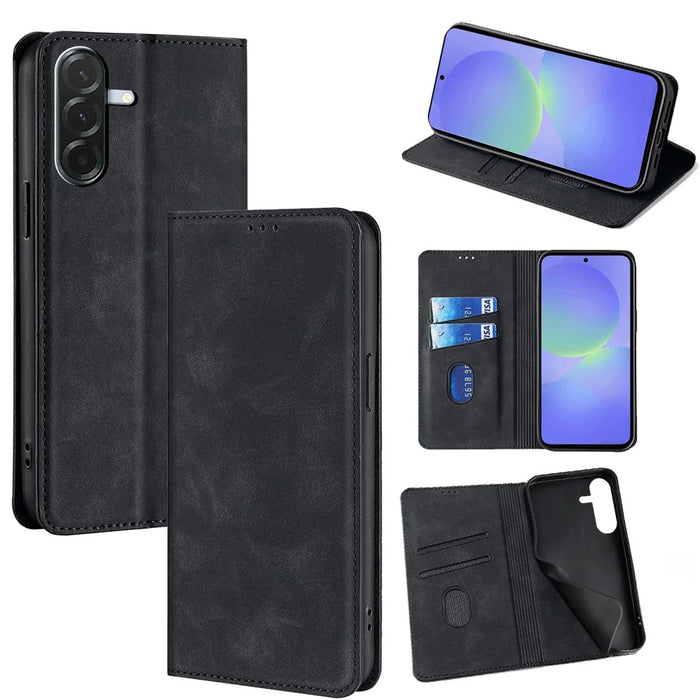 For Samsung Galaxy A36 5G Case Card Holder PU Leather Magnetic Closing Phone Cover - Black - 1