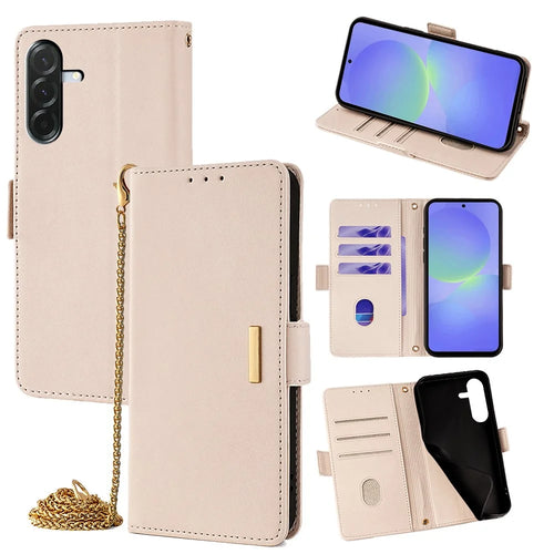 For Samsung Galaxy A36 5G Case PU Leather Wallet Stand Phone Cover with Crossbody Shoulder Strap - White - 1