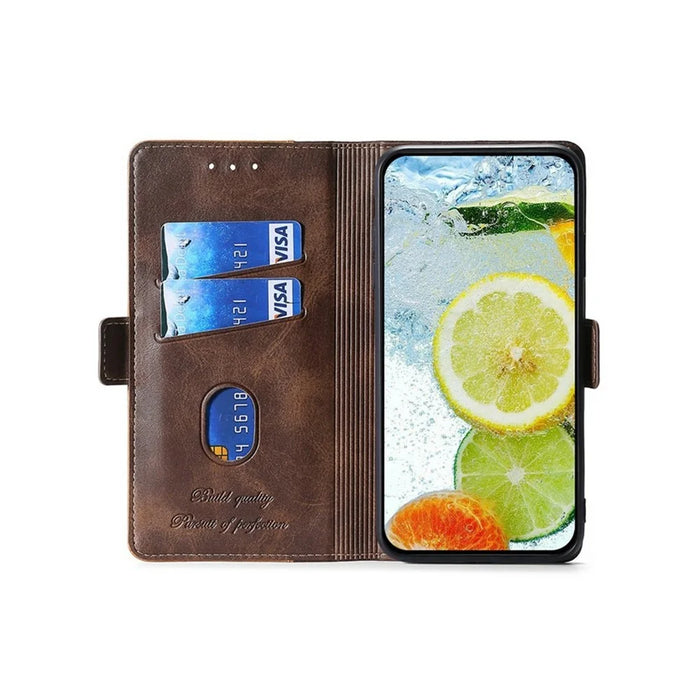 For Samsung Galaxy A36 5G Case Contrast Color Wallet Leather Phone Cover - Light Brown + Green - 2