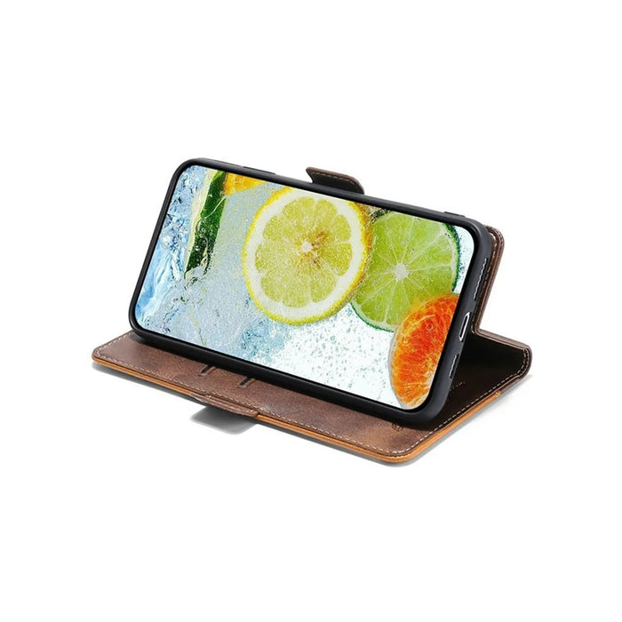 For Samsung Galaxy A36 5G Case Contrast Color Wallet Leather Phone Cover - Light Brown + Green - 3