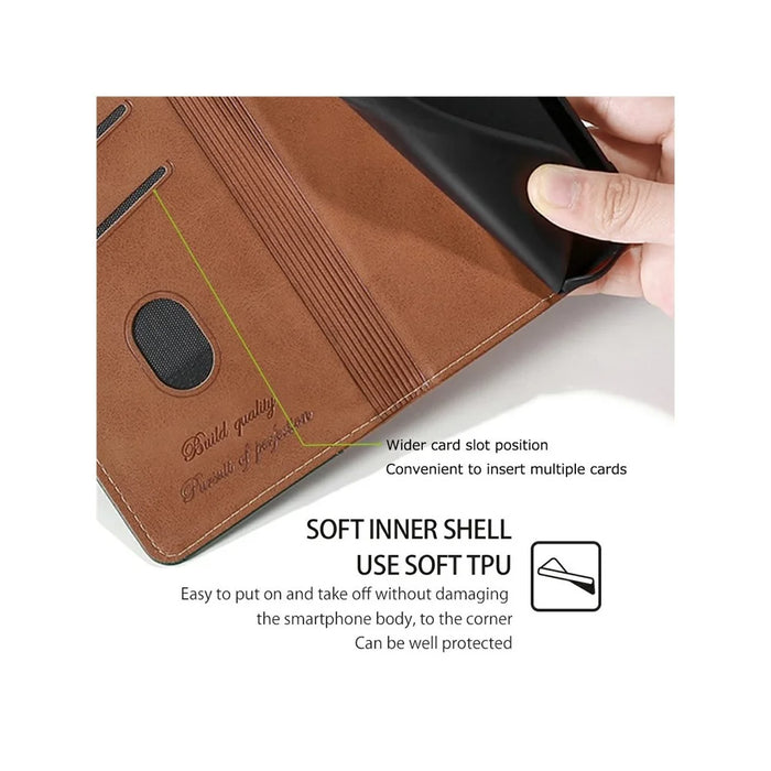 For Samsung Galaxy A36 5G Case Contrast Color Wallet Leather Phone Cover - Light Brown + Green - 6