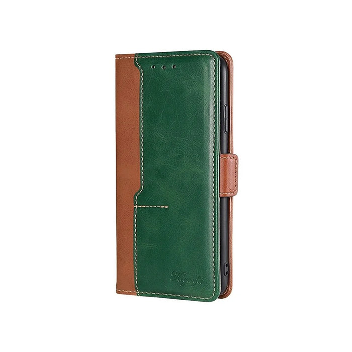For Samsung Galaxy A36 5G Case Contrast Color Wallet Leather Phone Cover - Light Brown + Green - 7