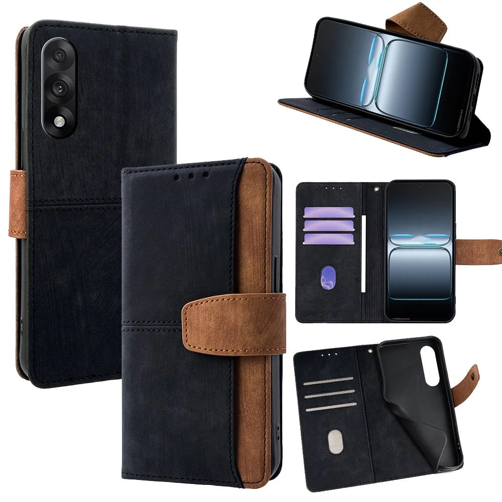 For OnePlus Ace 5 Ultra 5G / Nord 5 5G Case RFID Blocking Color Splicing PU Leather Wallet Phone Cover - Black - 1