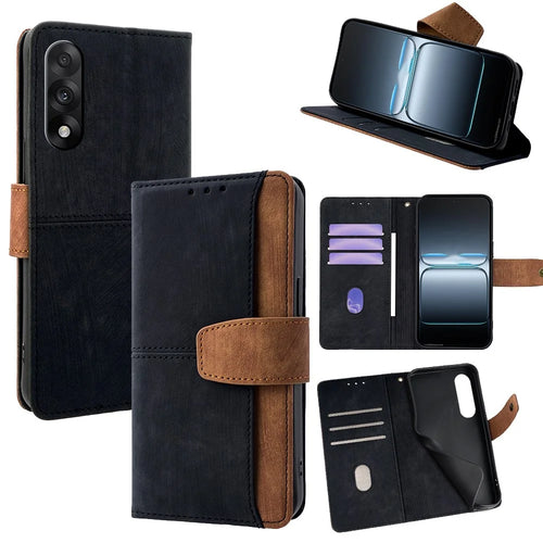 For OnePlus Ace 5 Ultra 5G / Nord 5 5G Case RFID Blocking Color Splicing PU Leather Wallet Phone Cover - Black - 1