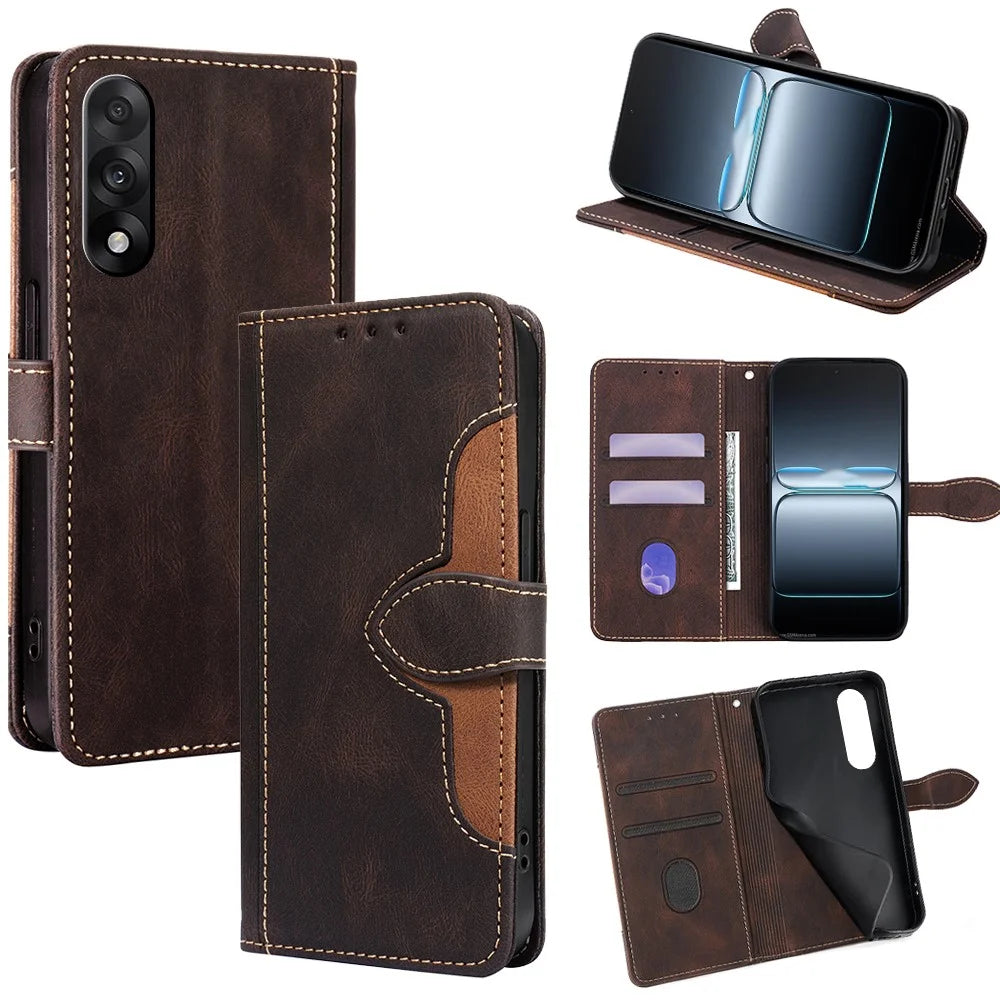 For OnePlus Nord 5 5G / Ace 5 Ultra 5G Case Leather Wallet Phone Cover with Straw Hat Magnetic Clasp - Brown - 1