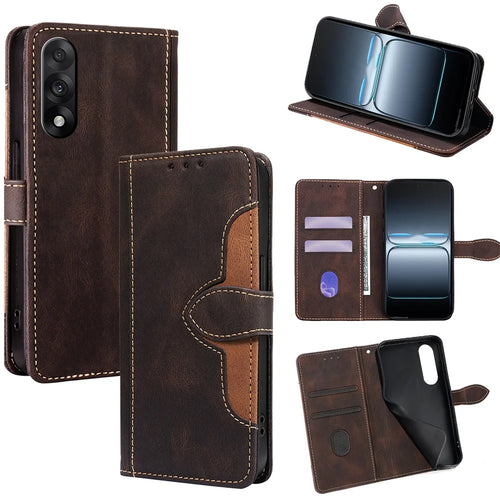 For OnePlus Nord 5 5G / Ace 5 Ultra 5G Case Leather Wallet Phone Cover with Straw Hat Magnetic Clasp - Brown - 1