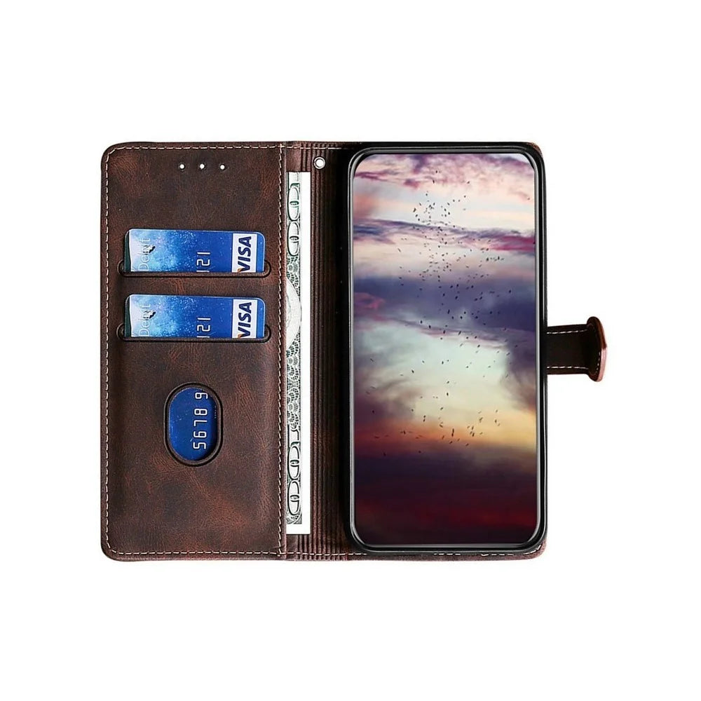 For OnePlus Nord 5 5G / Ace 5 Ultra 5G Case Leather Wallet Phone Cover with Straw Hat Magnetic Clasp - Brown - 2