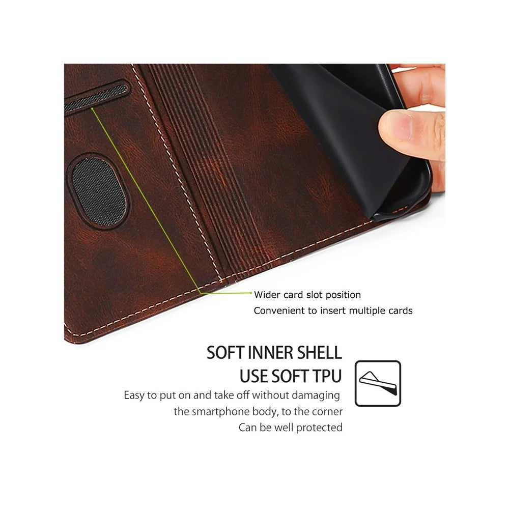 For OnePlus Nord 5 5G / Ace 5 Ultra 5G Case Leather Wallet Phone Cover with Straw Hat Magnetic Clasp - Brown - 6